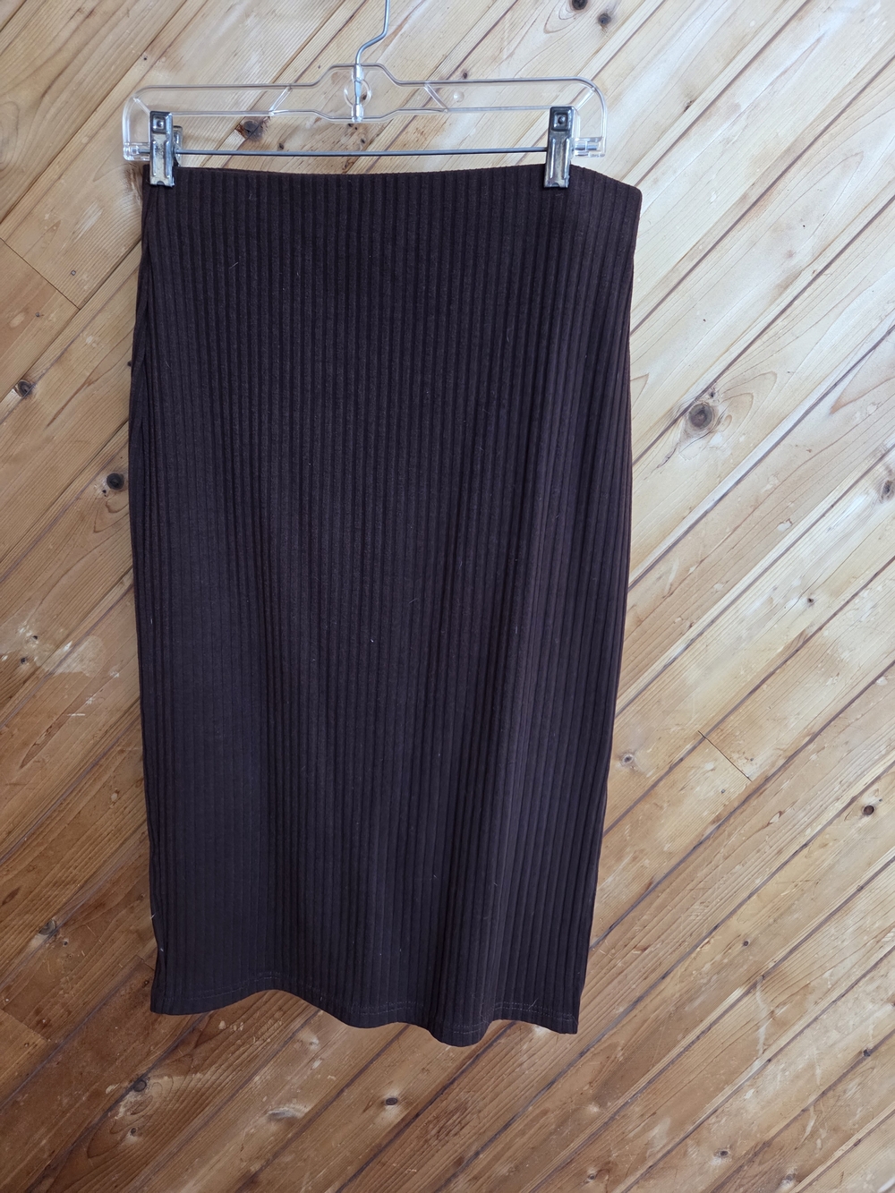 Ribbed Brown Pencil Midi Skirt